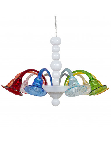 White murano glass chandelier with colorful cups fantasy model