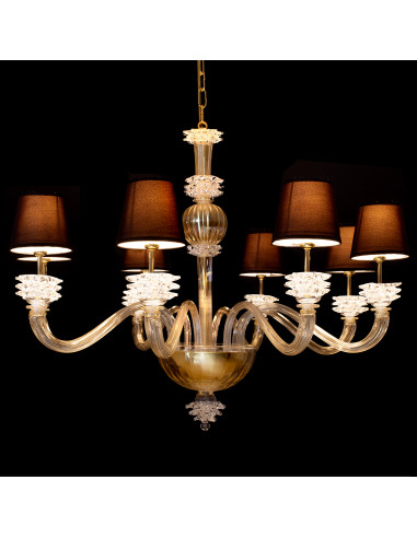 Murano glass chandelier with black lampshades black baground