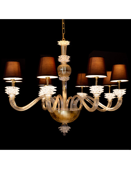 Murano glass chandelier with black lampshades black baground Murano glass chandelier with black lampshades black baground