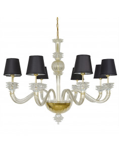 Lampadario in vetro di murano con decori in oro