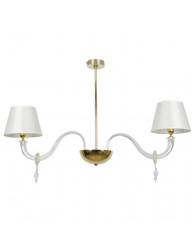 Murano Golden Gold Gold Chandelier with two lights with white lampshades Model Balanza or