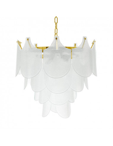 Lampadario moderno in vetro di murano modello Koi vetri a scudo struttura oro