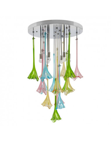 Ceiling lamp with calla lily flowers in Murano glass
Colorful flowers structure chrome