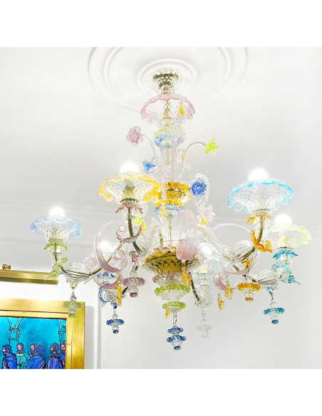 multicolor chandelier in Murnano glass model manet deluxe in an elegant classic living room multicolor chandelier in Murnano glass model manet deluxe in an elegant classic living room
