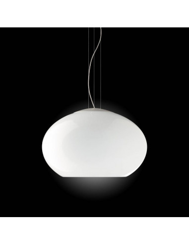 Elle design suspension sphère ouverte en verre de Murano blanc satiné sur fond noir