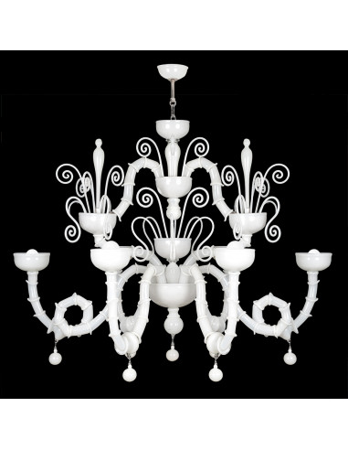 Chandelier barchetta in White Murano Glass