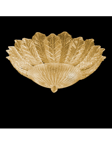 Classic Murano ceiling light with grit glass amber leaves
