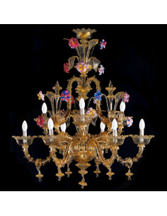 Infinito lampadario rezzonico in vetro di murano con fiori in pasta colorati