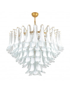 Vintage Murano chandelier Dalie with petals in saddle glass, white and gold