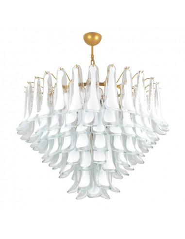 Lampadario vintage murano Dalie con  petali in con vetro sella, bianco e oro