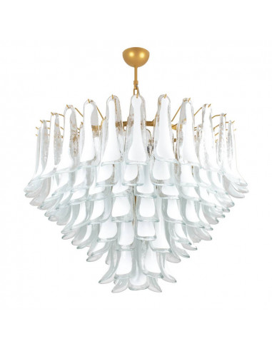 Vintage Murano chandelier Dalie with petals in saddle glass, white and gold