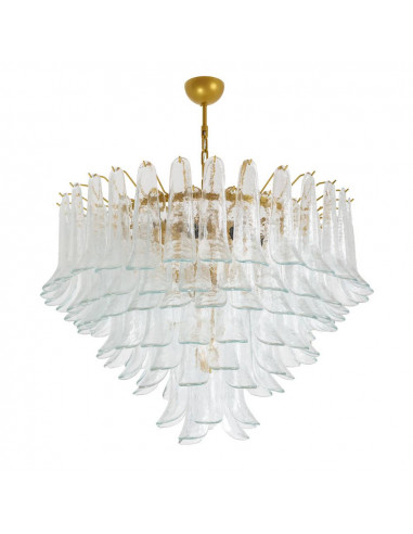 Lampadario vintage murano Dalie con  grande petali con vetro sella, cristallo e struttura oro