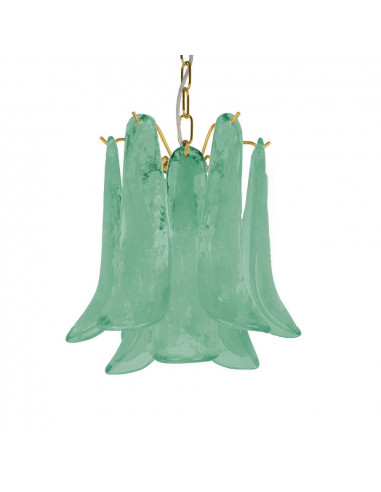 Lampadario vintage murano Dalie con  piccolo petali con vetro sella, verde e struttura oro