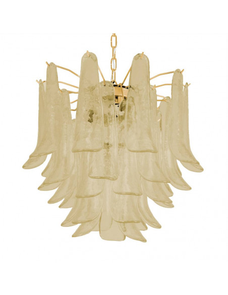 Lampadario vintage murano Dalie con  media petali con vetro sella, ambra e struttura oro