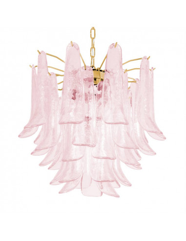 Lampadario vintage murano Dalie con  media petali con vetro sella, rosa e struttura oro