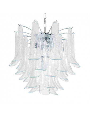 Lampadario vintage murano Dalie con  media petali con vetro sella, cristallo e struttura cromo