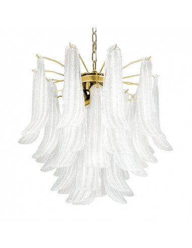 Lampadario vintage murano Dalie Diamond con  medio petali con vetro sella, graniglia cristallo bianco e struttura oro