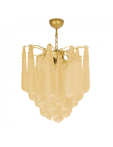 Vintage Murano drop chandelier in amber grit glass, gold frame