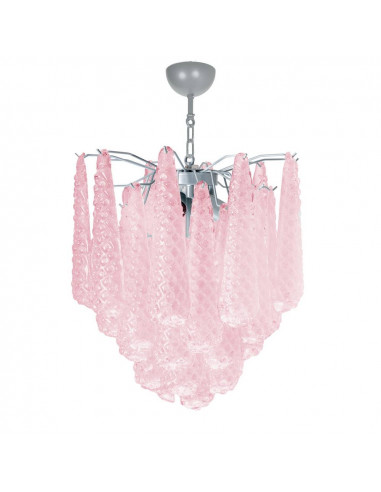 Vintage Murano drop chandelier in pink grit glass, chrome frame