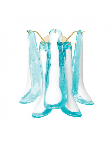applique vintage in vetro di murano lattimo azzurro a forma sella struttura oro