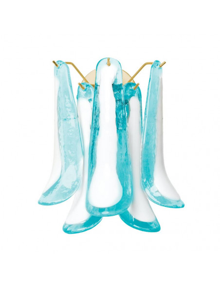 applique vintage in vetro di murano lattimo azzurro a forma sella struttura oro