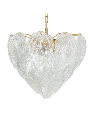 Vintage Murano glass leaf chandelier, anthurium model, gold frame