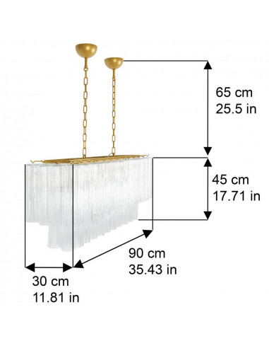 Lustre îlot rectangulaire en verre de Murano tronqué avec mesures