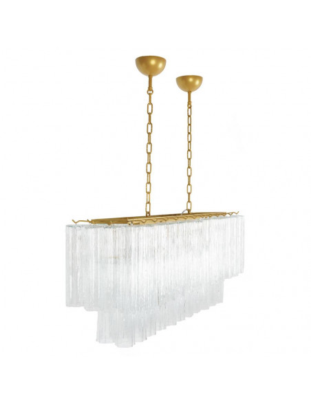 Lampadario rettangolare a isola in vetro di murano con montatura oro