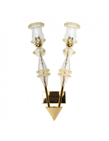 cone-shaped wall light in metal and Murano glass, classic gold workmanship