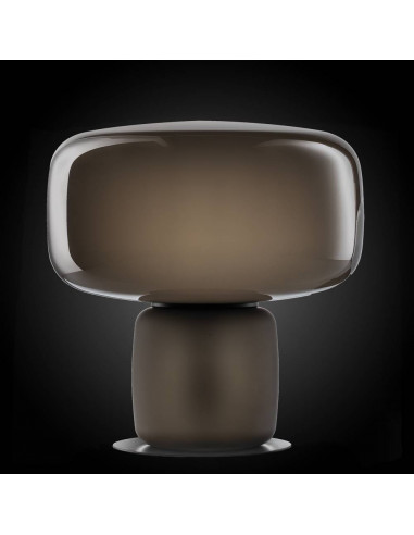 Lampe de table design moderne Cogi en verre de murano en gris fumé gravé sur fond noir