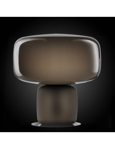 Cogi modern design table lamp in murano glass in etched smoky gray on a black background Cogi modern design table lamp in murano glass in etched smoky gray on a black background