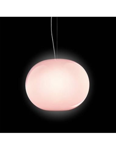 Ovum sospensione a sfera design in vetro murano color rosa satinato su sfondo nero