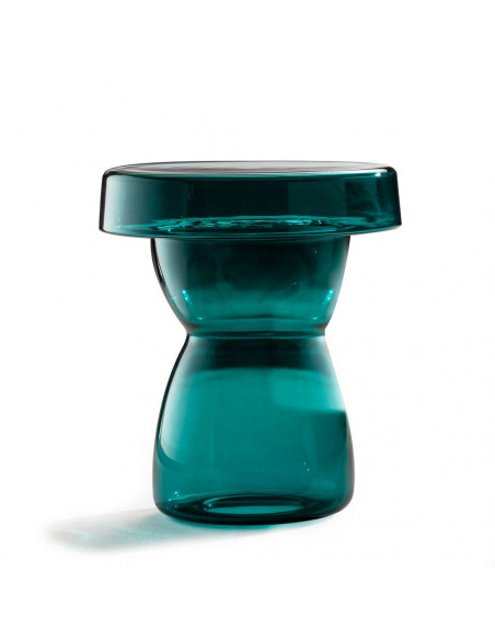 Tavolino da salotto in vetro di murano blu pavone, modello alto