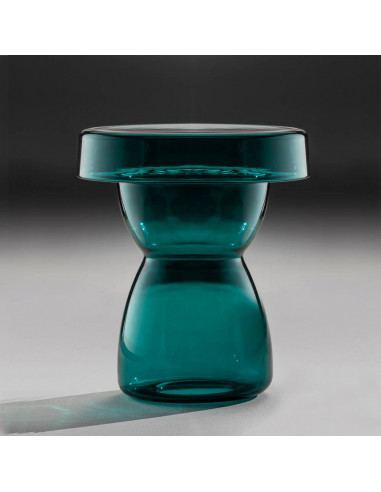Tavolino da salotto in vetro di murano blu pavone, modello alto
