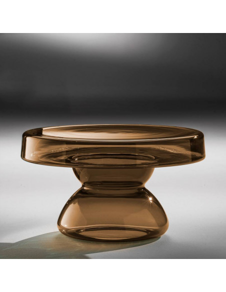 Tavolino da salotto in vetro di murano color fumè marrone, modello basso