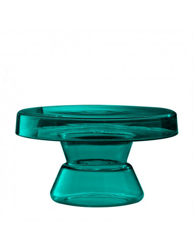 Tavolino da salotto in vetro di murano color blu pavone, modello basso