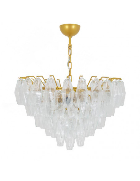 Lampadario in vetro di murano vintage con vetri poliedri in cristallo struttura in oro