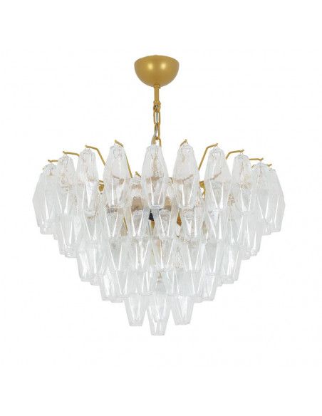 Lampadario in vetro di murano vintage con vetri poliedri in cristallo struttura in oro