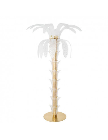 Vintage palm tree-shaped floor lamp in Murano glass, natural brass structure, grit crystal glass