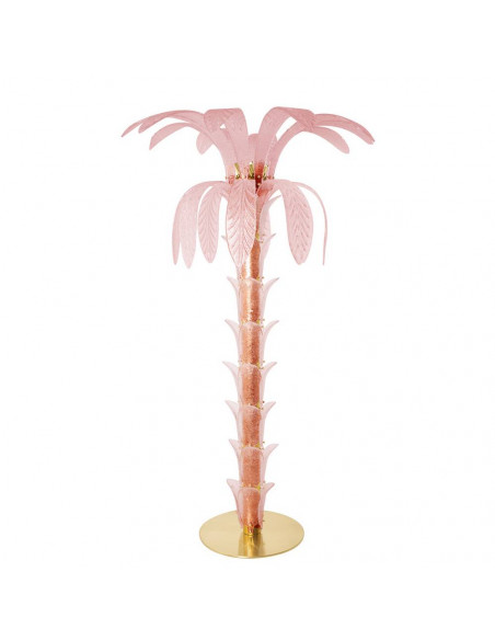 Lampadaire vintage en forme de palmier en verre de Murano, structure en laiton naturel, verre cristal graniglia rose