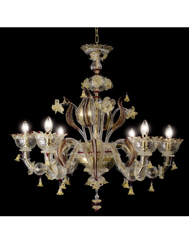 lampadario classico in vetro di murano oro rubino modello Visconti