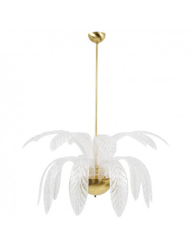 Lampe à suspension vintage en forme de palmier en verre de Murano, structure en laiton naturel, verre cristal grainé