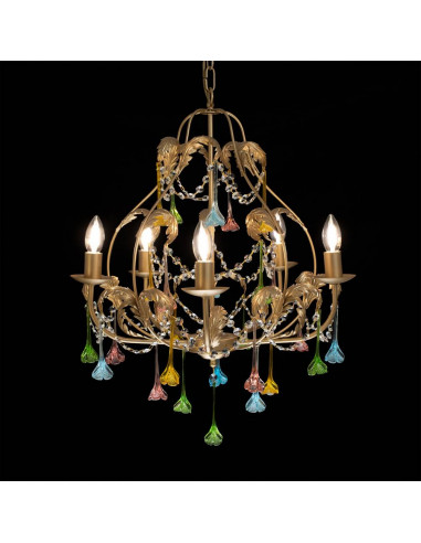 Flor - Brass chandelier with Murano...