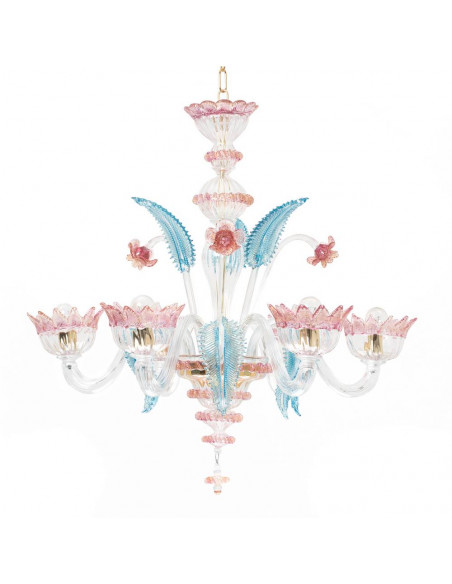 Torce' Azzurro rosa lampadario piccolo classico 5 luci