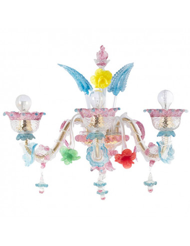 Applique ca'rezzonica di lusso in vetro di Murano e fiori multicolor 3 luci