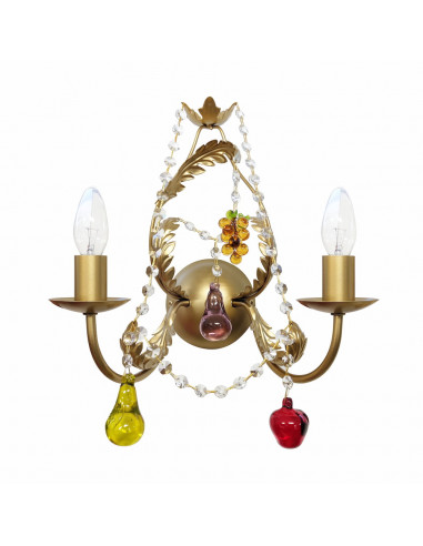 Brass applique with colored Murano glass fruit and rhinestones