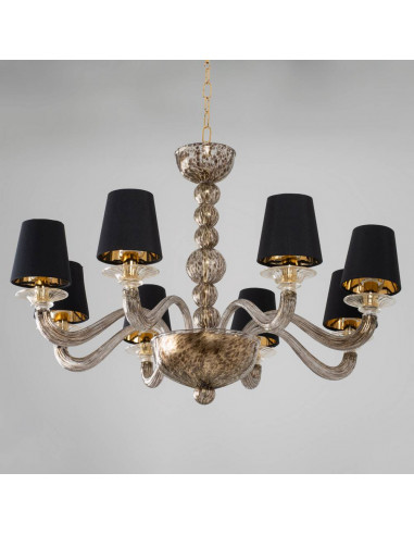 lampadario in vetro di murano oro e nero effetto leopardato