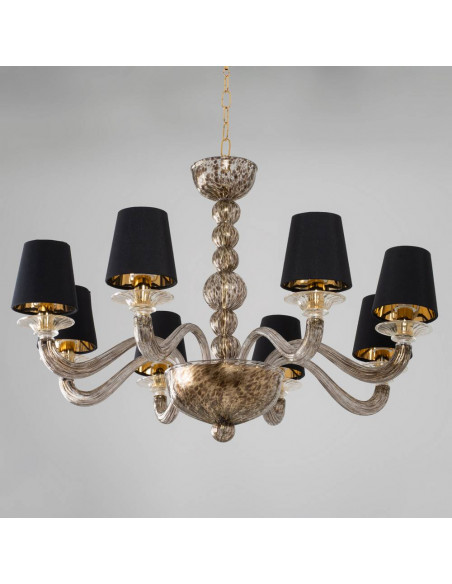 lampadario in vetro di murano oro e nero effetto leopardato