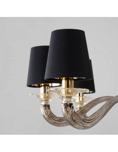 dettaglio lampadario in vetro di murano oro e nero effetto leopardato