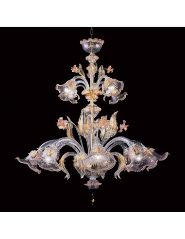 Lampadario classico in vetro di murano modello Ninfa oro